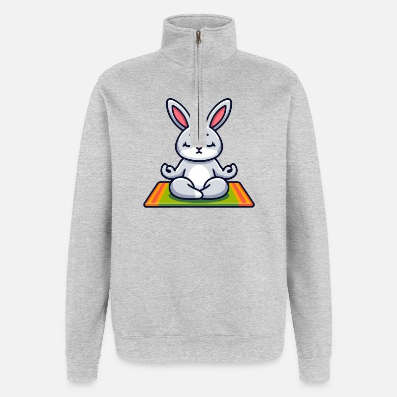 Zen Hare: The Meditative Munchkin - Quarter-Zip Sweatshirt - heather grey