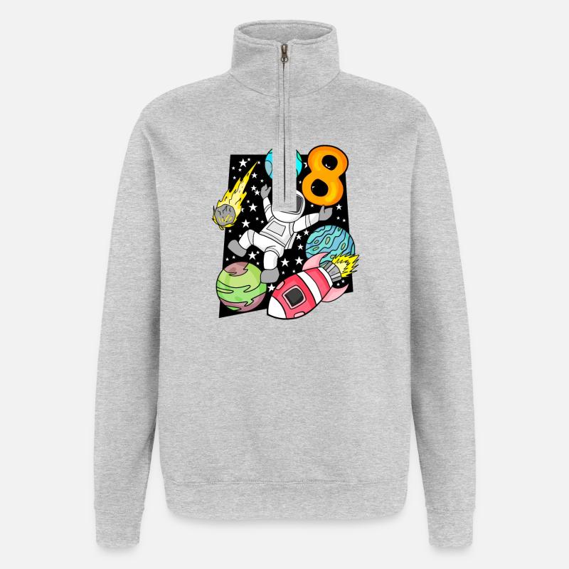 8 Fusée astronaute garçon d’anniversaire - Sweat à zip 1/4 - gris chiné