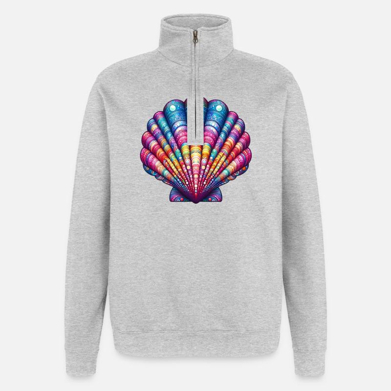 Jakobsmuschel-Schale - Quarter-Zip-Sweatshirt - Grau meliert