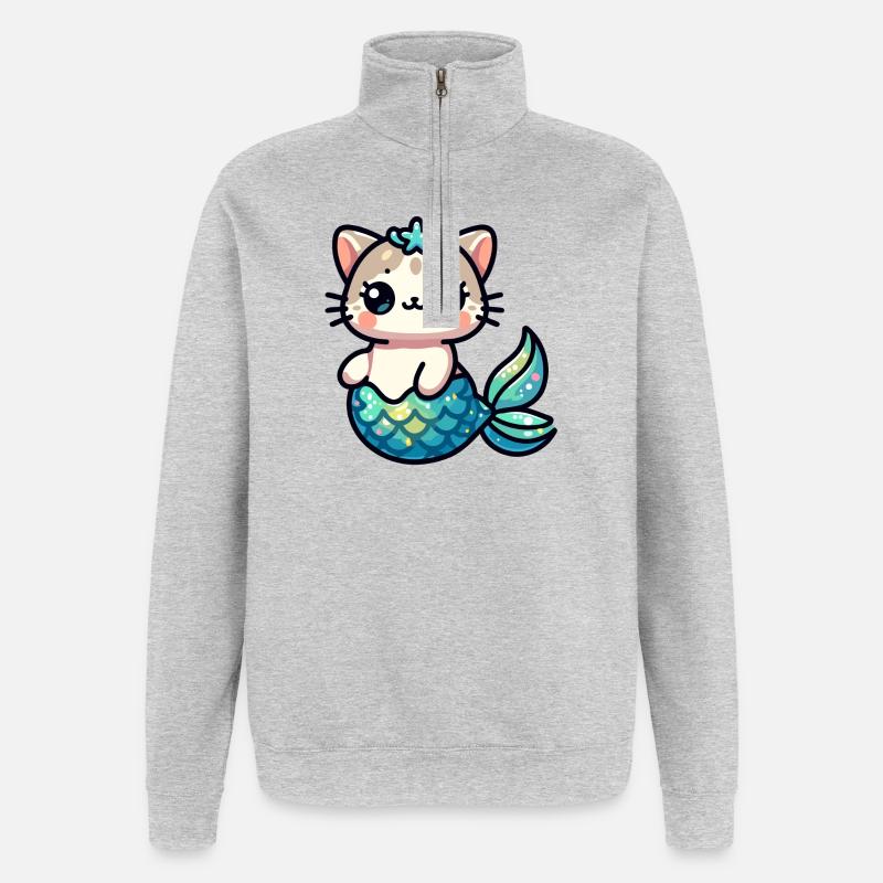 Purrmaid Sparkle: Das Meereskätzchen - Quarter-Zip-Sweatshirt - Grau meliert