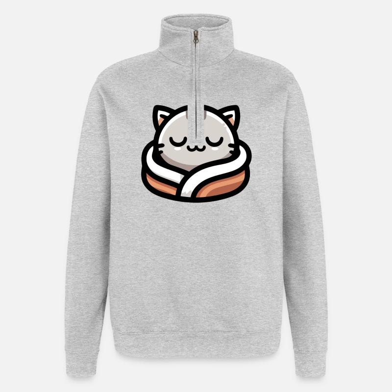 Schlummerpfoten: Der verträumte Tabby - Quarter-Zip-Sweatshirt - Grau meliert