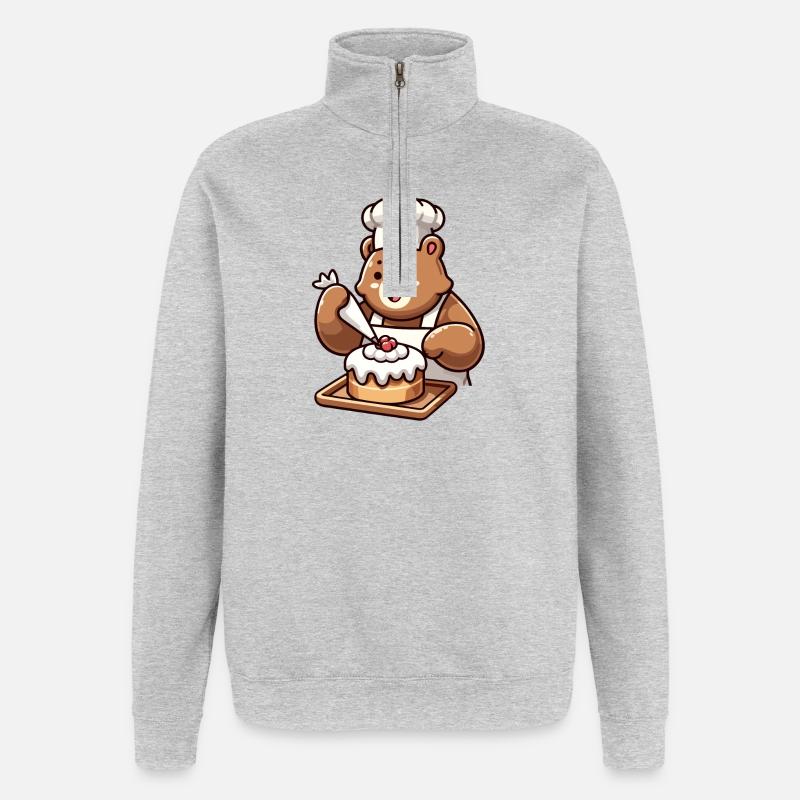 Baker Bear: Der Kuchenbeschwörer - Quarter-Zip-Sweatshirt - Grau meliert