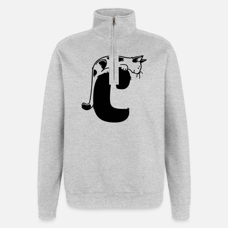 Katze Buchstabe C - Quarter-Zip-Sweatshirt - Grau meliert