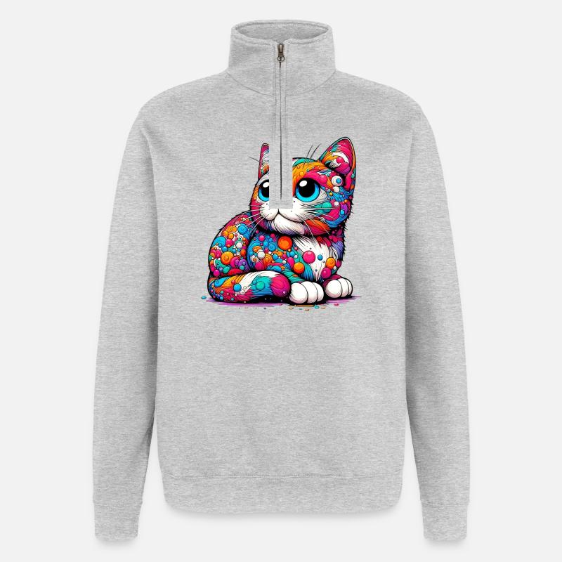 Chat - Sweat à zip 1/4 - gris chiné