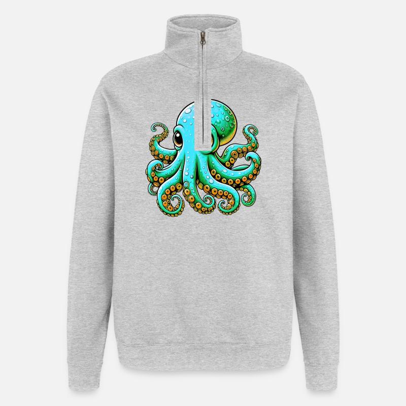 Pieuvre - Sweat à zip 1/4 - gris chiné