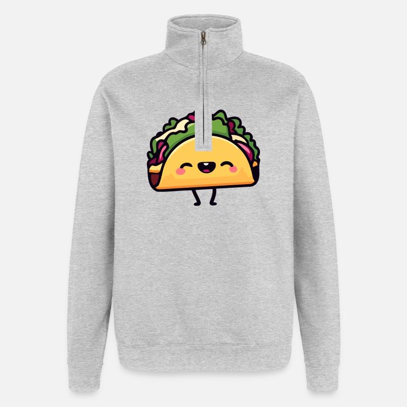 Fröhlicher Taco Toon - Quarter-Zip-Sweatshirt - Grau meliert