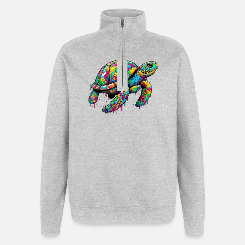 Tortue - Sweat à zip 1/4 - gris chiné