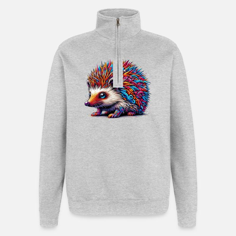 Hérisson - Sweat à zip 1/4 - gris chiné