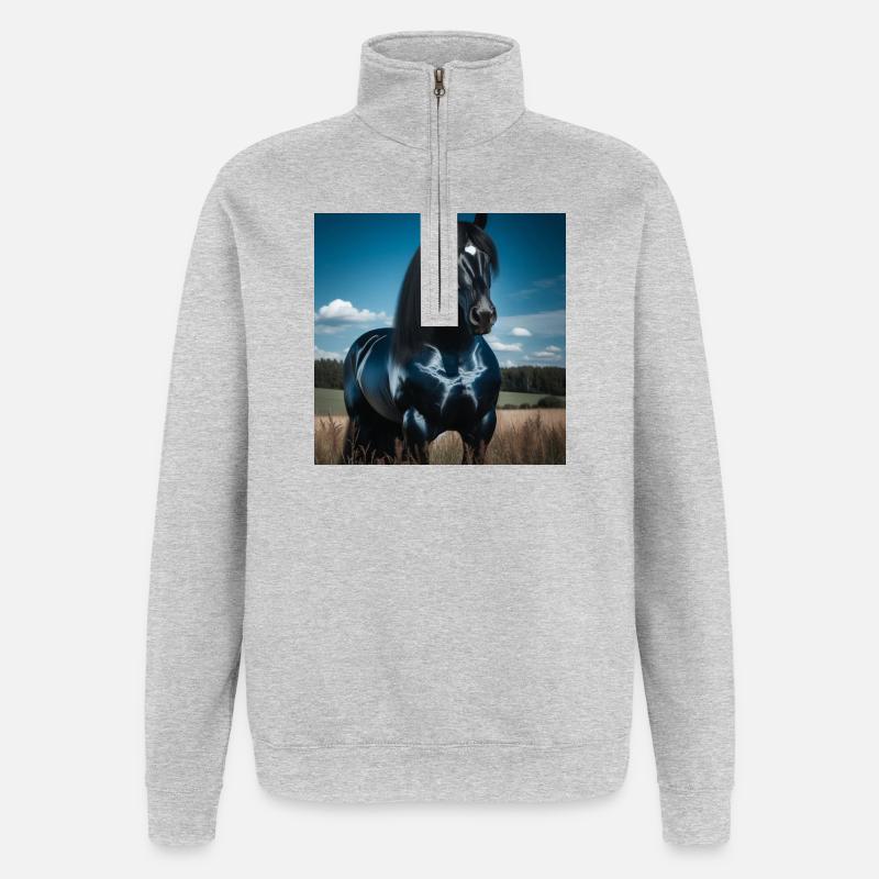 Mächtiges schwarzes Pferd - Quarter-Zip-Sweatshirt - Grau meliert