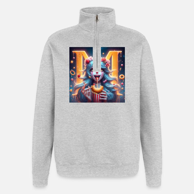 Naschkatzen-Clown 3D - Quarter-Zip-Sweatshirt - Grau meliert