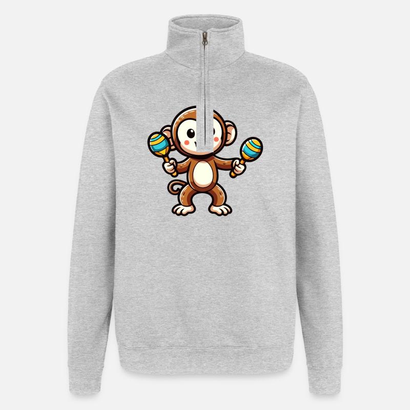 Maraca Monkey: Der musikalische Primat - Quarter-Zip-Sweatshirt - Grau meliert