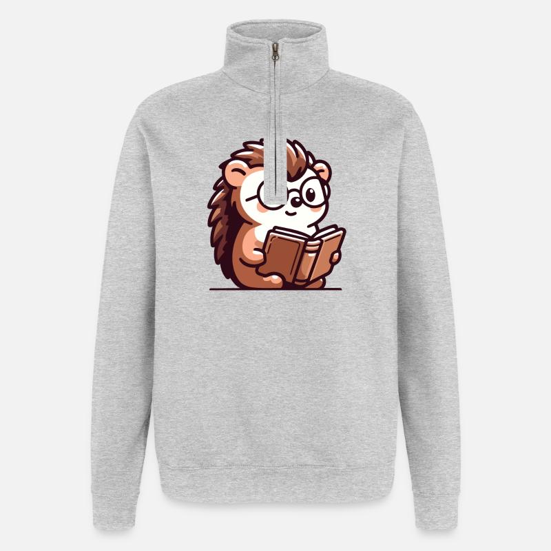 Bookish Hedgehog: The Tiny Scholar - Quarter-Zip Sweatshirt - heather grey