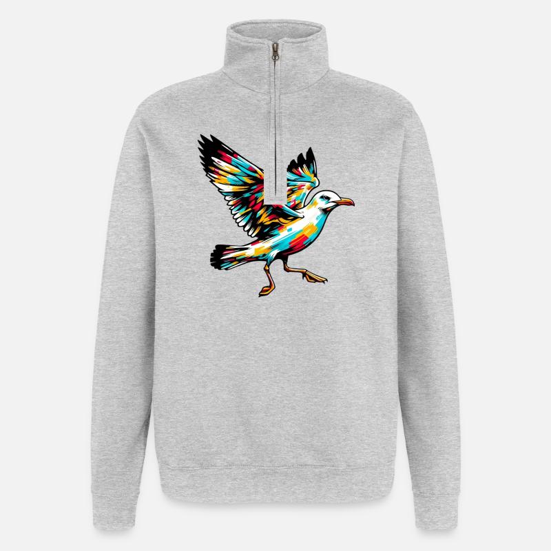 Mouette - Sweat à zip 1/4 - gris chiné