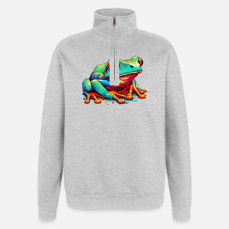 Grenouille - Sweat à zip 1/4 - gris chiné