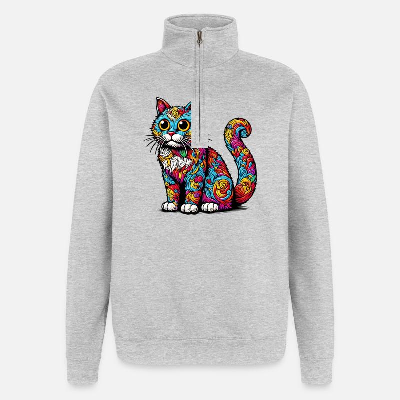 Chat - Sweat à zip 1/4 - gris chiné