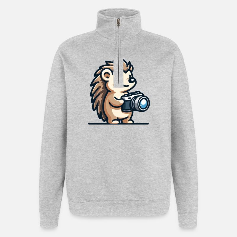 Instantané Hérisson : Le copain Shutterbug - Sweat à zip 1/4 - gris chiné