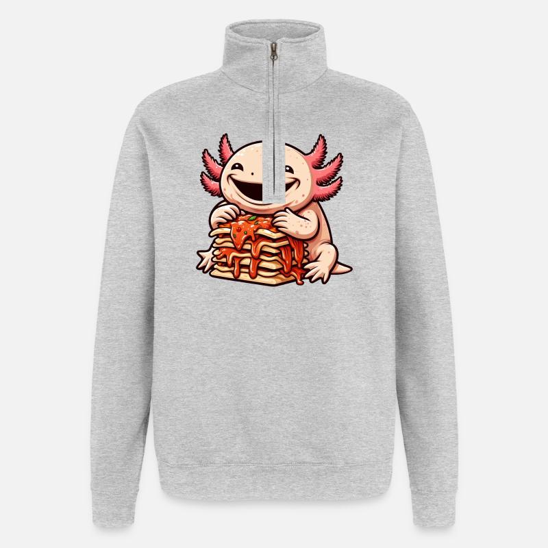 Axolotl Enjoys Lasagna Comic - Quarter-Zip Sweatshirt - heather grey