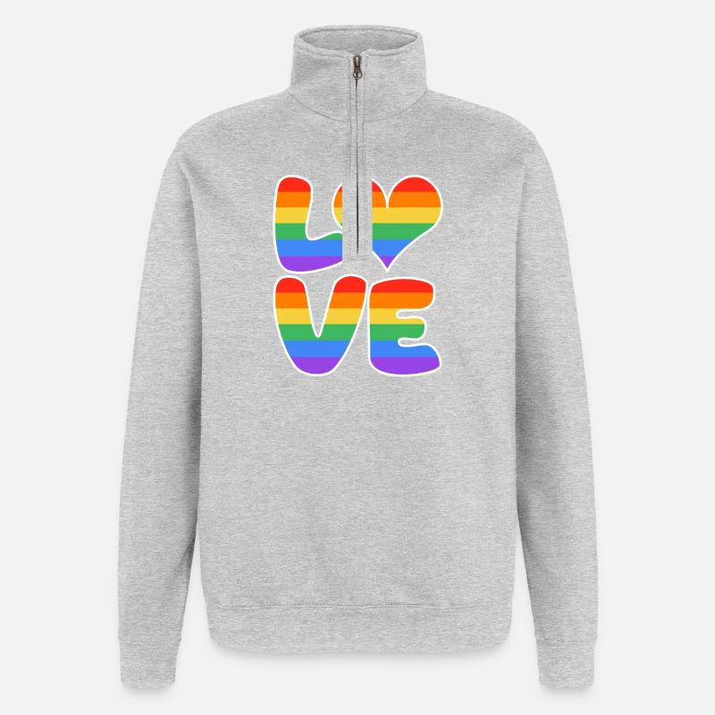 Conception de cœurs arc-en-ciel - Sweat à zip 1/4 - gris chiné