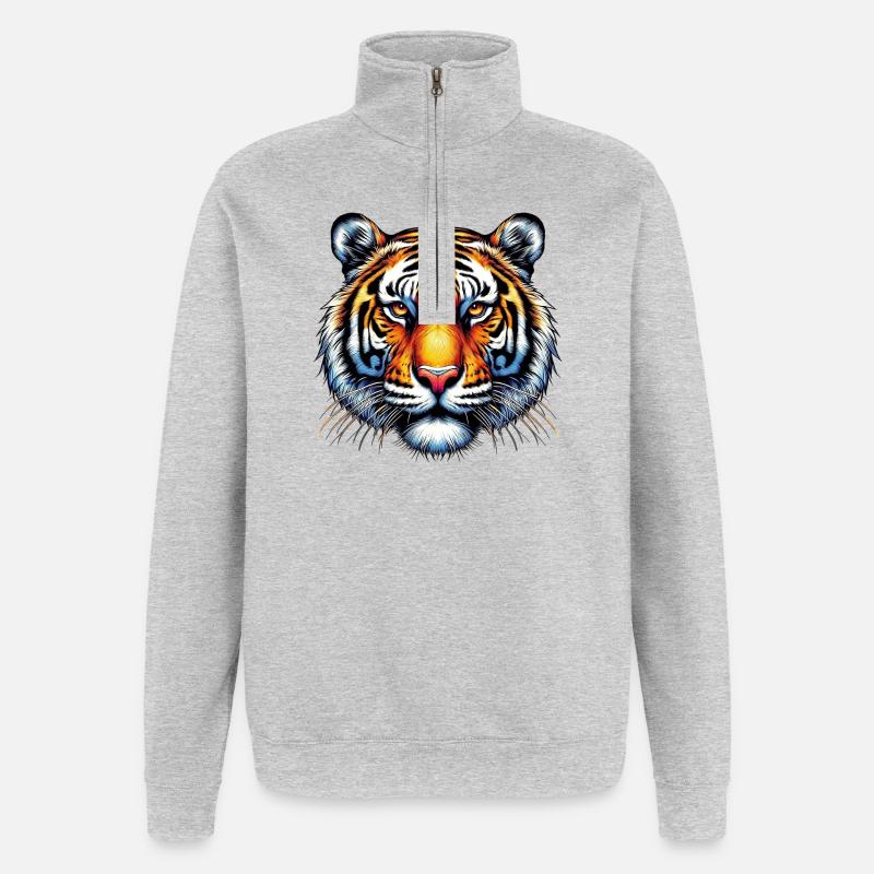 Tigre - Sweat à zip 1/4 - gris chiné
