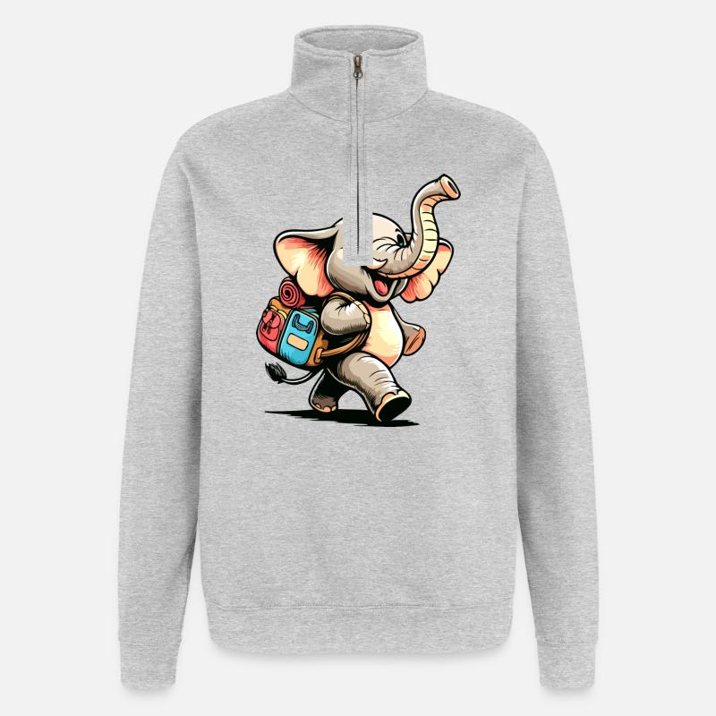 Tiny Trekker: The Jolly Elephant - Quarter-Zip Sweatshirt - heather grey