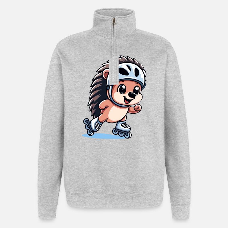 Speedy Hedgehog: Rollschuh-Champion - Quarter-Zip-Sweatshirt - Grau meliert