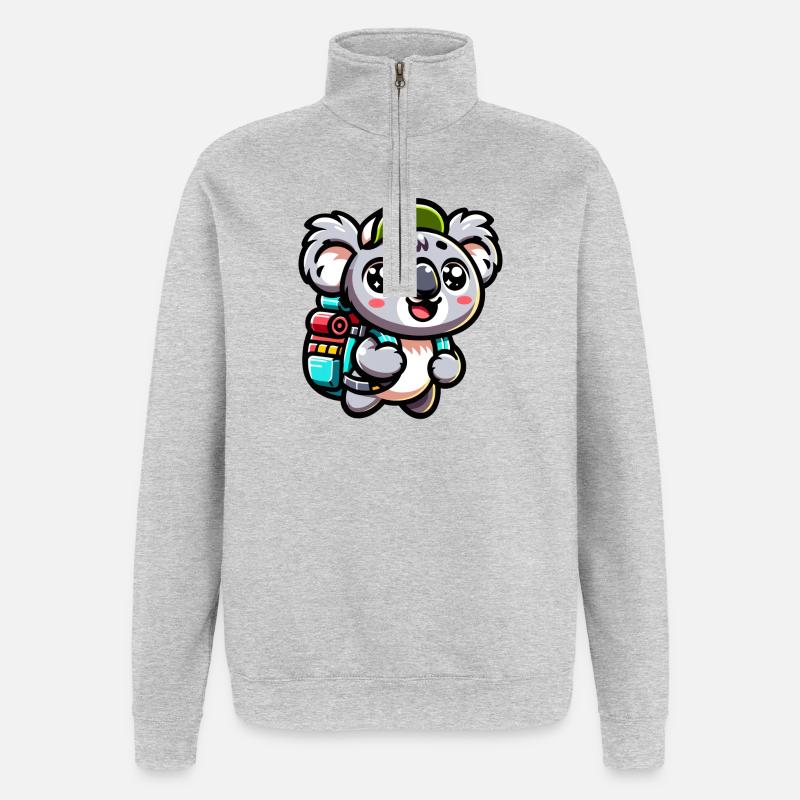 Abenteuerlustiger Koala Backpacker Illustration - Quarter-Zip-Sweatshirt - Grau meliert