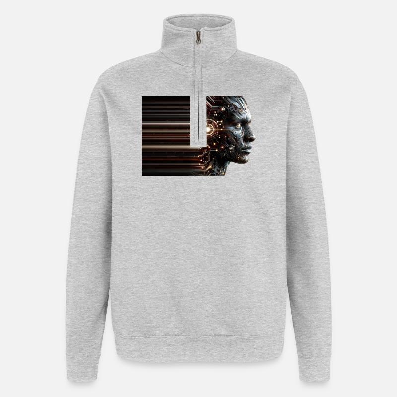 Digitaler Geist Cyborg Design - Quarter-Zip-Sweatshirt - Grau meliert