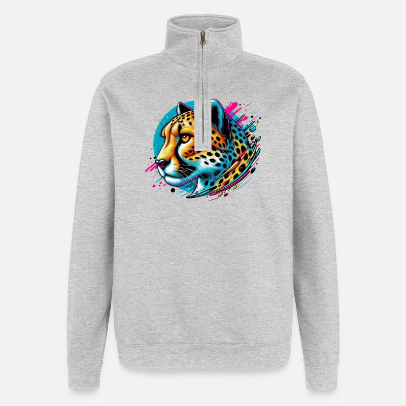 Guépard - Sweat à zip 1/4 - gris chiné