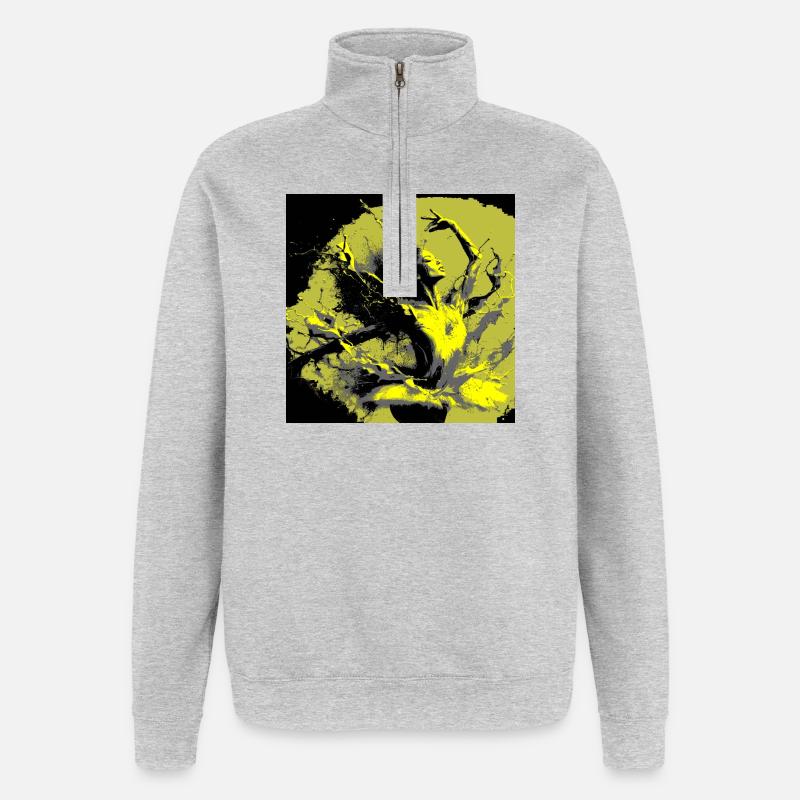 Neoexpressionistischer Tanz voller Farben - Quarter-Zip-Sweatshirt - Grau meliert