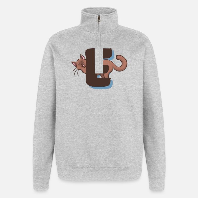 Katze Buchstabe E - Quarter-Zip-Sweatshirt - Grau meliert