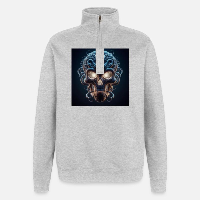 Schädel verschmolzen mit Snake 3D - Quarter-Zip-Sweatshirt - Grau meliert