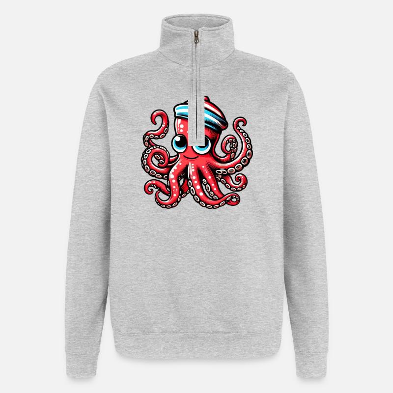 Pieuvre - Sweat à zip 1/4 - gris chiné