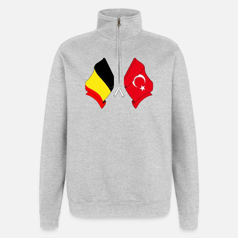 Drapeau Belgique, drapeau Turquie - Sweat à zip 1/4 - gris chiné