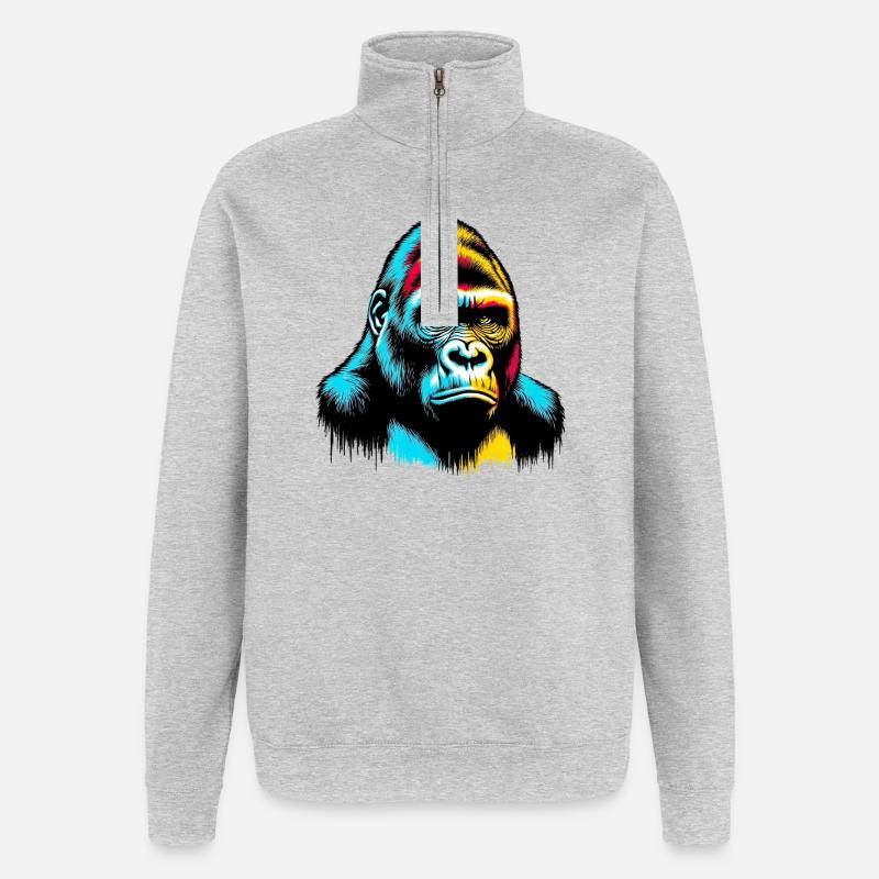 Gorille - Sweat à zip 1/4 - gris chiné