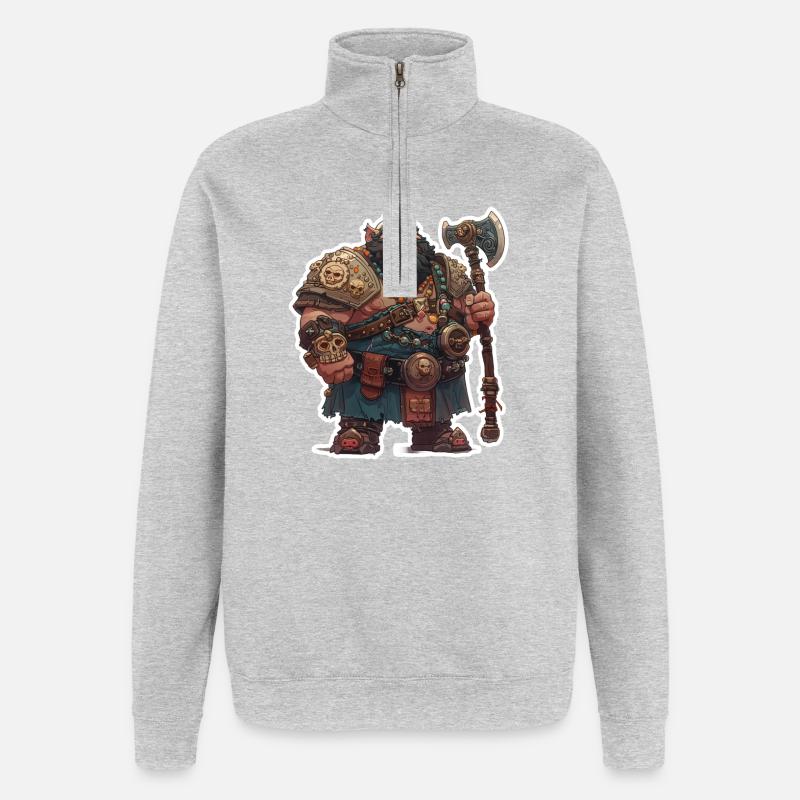 Dicker Zwergenkrieger mit großer Axt - Quarter-Zip-Sweatshirt - Grau meliert