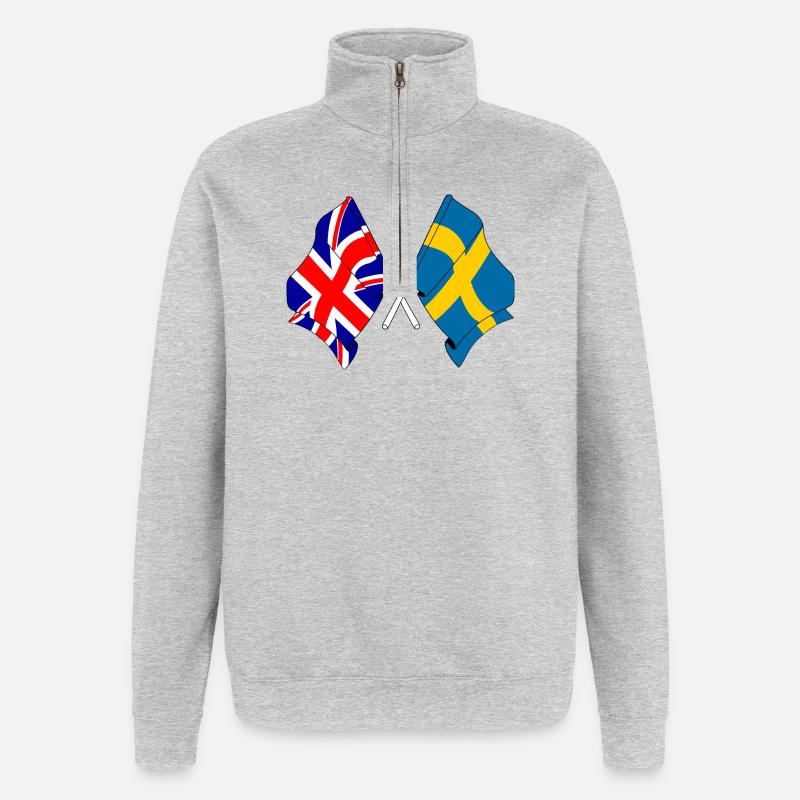 DrapeauAngleterre, drapeau Suède - Sweat à zip 1/4 - gris chiné