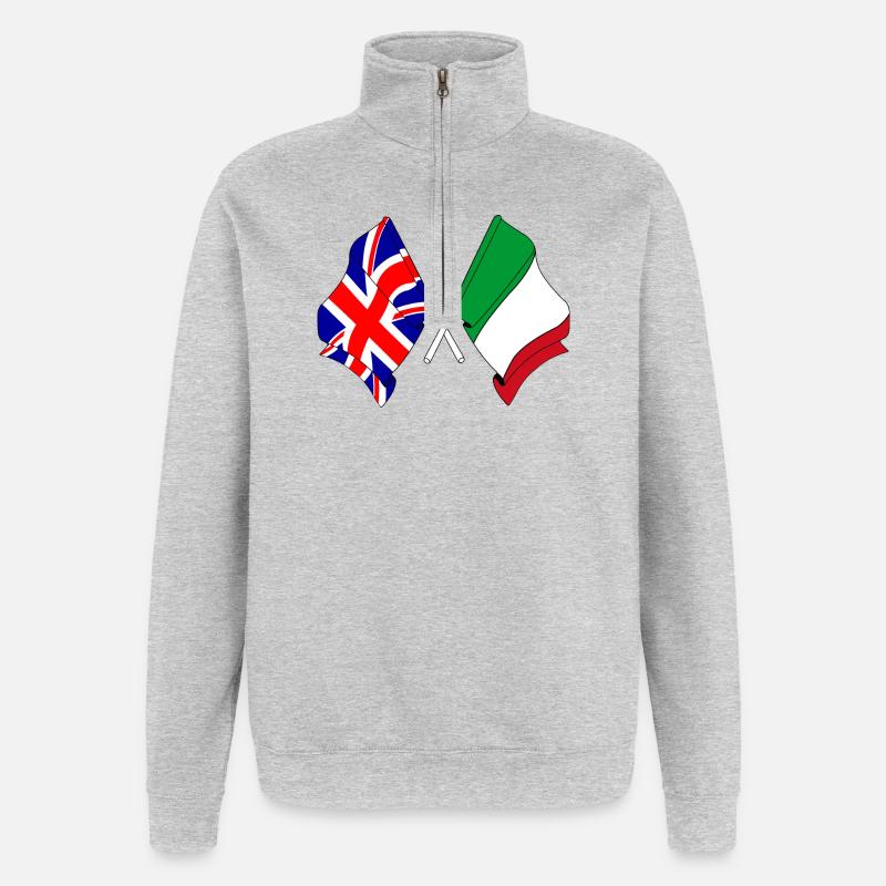 Drapeau Angleterre, drapeau Italie - Sweat à zip 1/4 - gris chiné