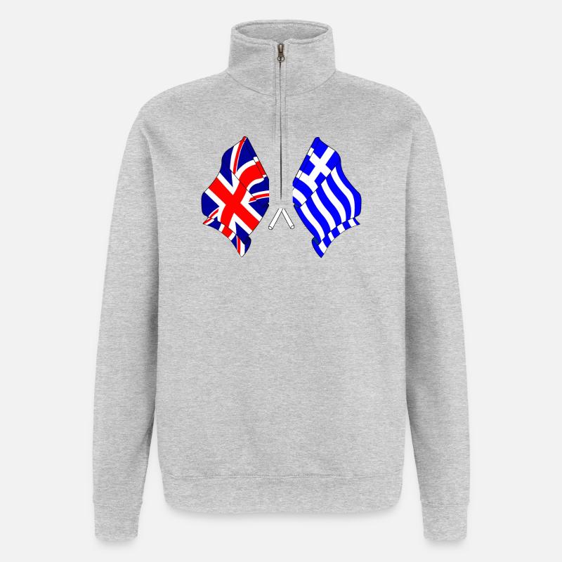 Drapeau Angleterre, drapeau Grèce - Sweat à zip 1/4 - gris chiné