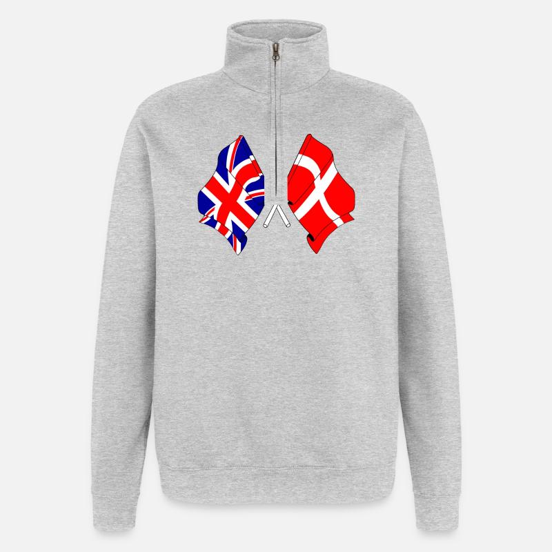 Drapeau de l’Angleterre, drapeau du Danemark - Sweat à zip 1/4 - gris chiné