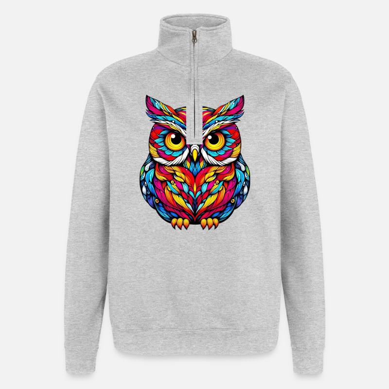 Hibou - Sweat à zip 1/4 - gris chiné