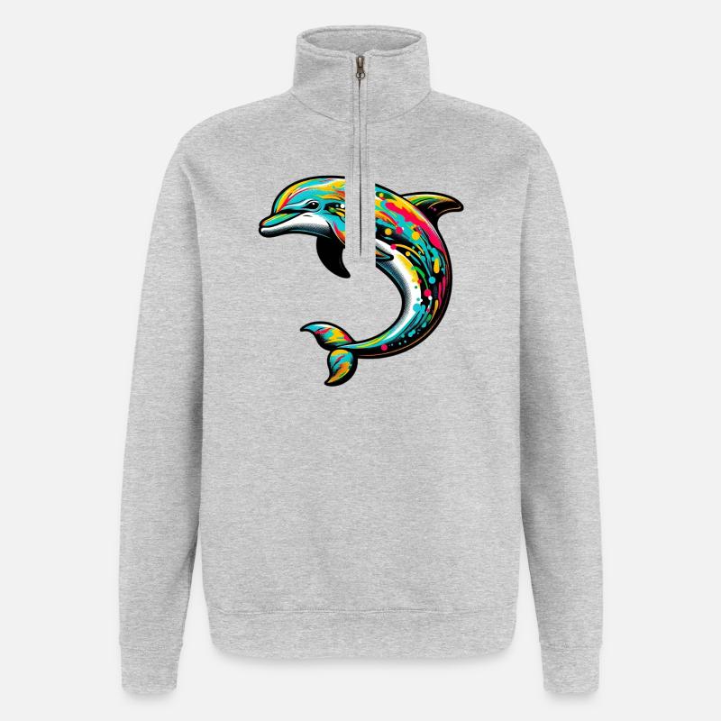Delfin - Quarter-Zip-Sweatshirt - Grau meliert