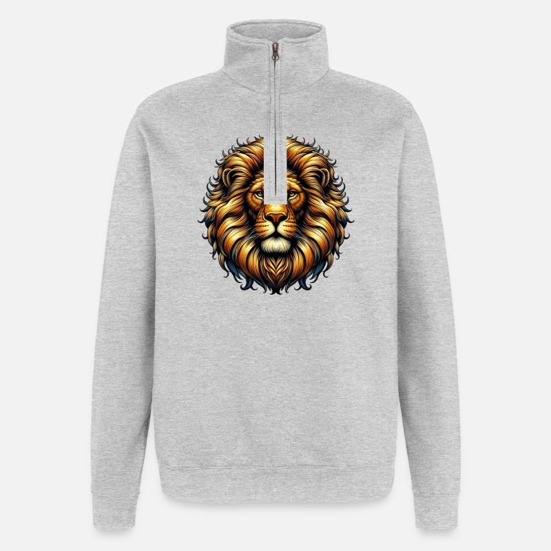 Löwe - Quarter-Zip-Sweatshirt - Grau meliert