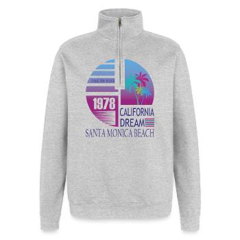 California Dream 1978 Santa Monica Beach - Quarter-Zip-Sweatshirt - Grau meliert - Vorne - AI Model Female 172 light (172cm) & AI Model Male 178 dark (178cm)