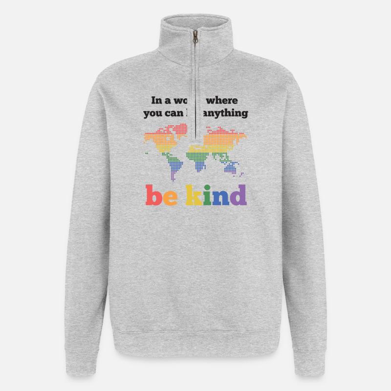 LGBTQ-Pride-Monat - Sei freundlich - Quarter-Zip-Sweatshirt - Grau meliert