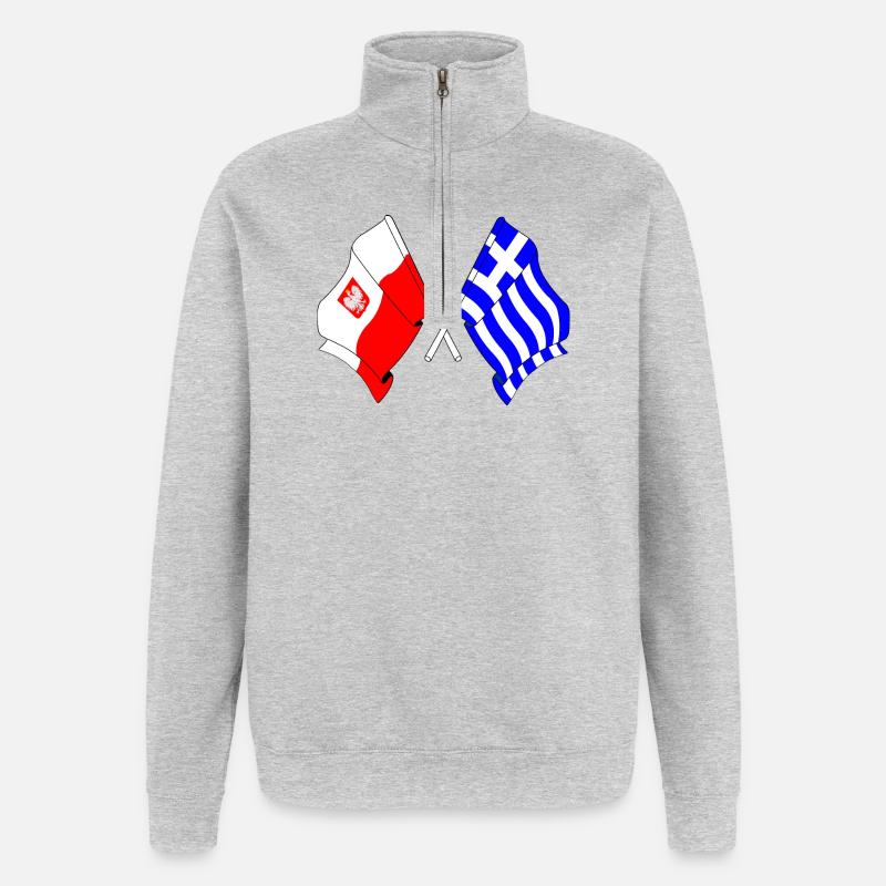 Drapeau Pologne, drapeau Grèce - Sweat à zip 1/4 - gris chiné