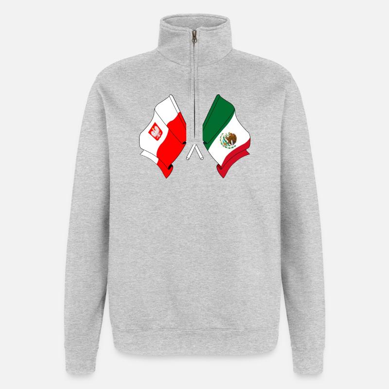 Flagge Polen, Flagge Mexiko - Quarter-Zip-Sweatshirt - Grau meliert