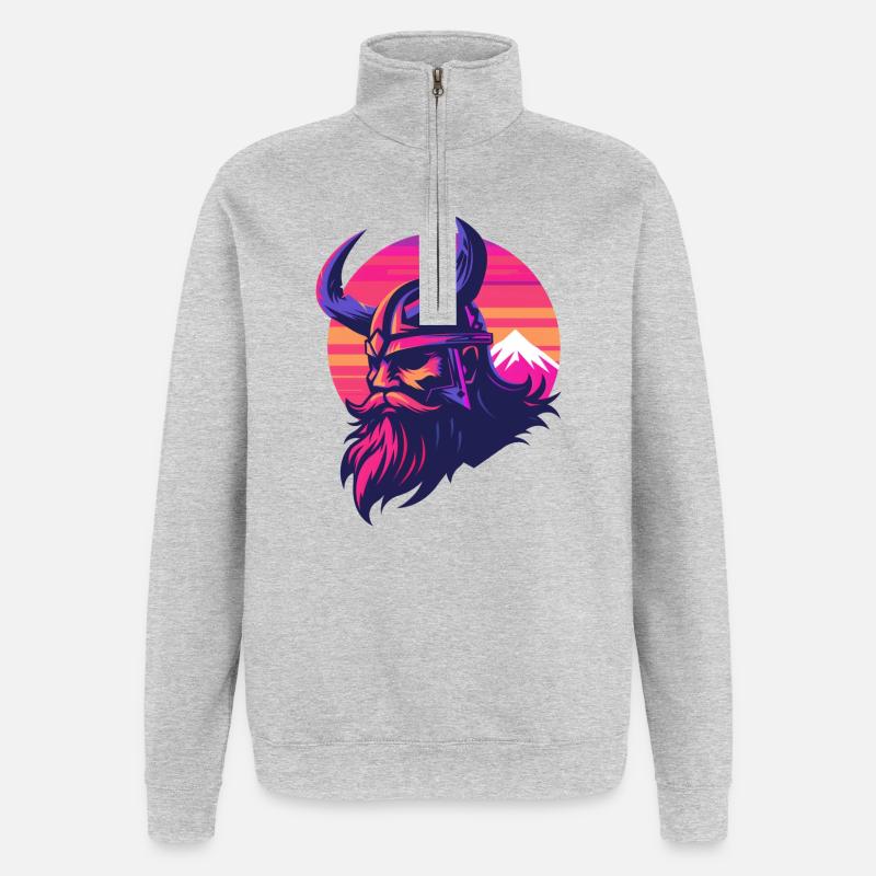 Wikinger Synthwave 3 - Quarter-Zip-Sweatshirt - Grau meliert