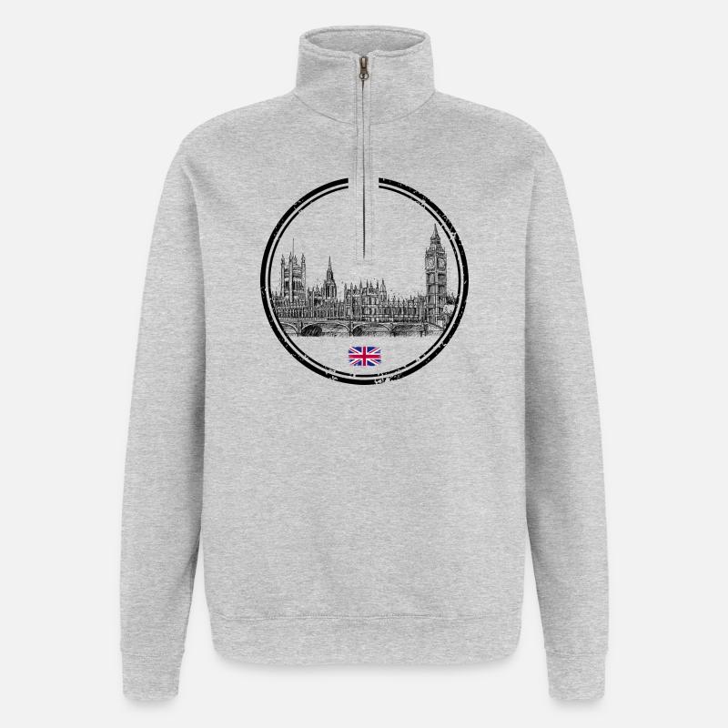 Minuscule Union Jack Accent sur Noir - Sweat à zip 1/4 - gris chiné