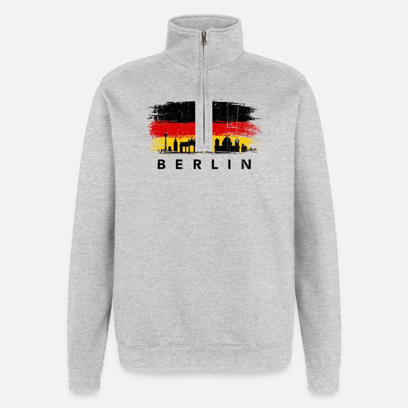 Berlin Skyline on Painted Flag - Quarter-Zip Sweatshirt - heather grey