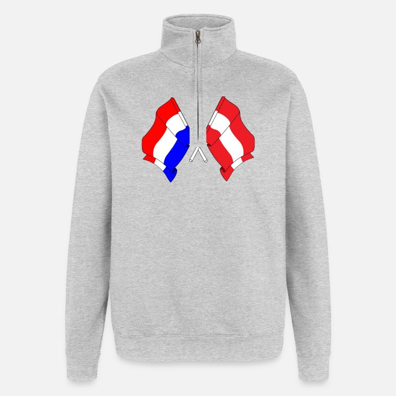 Drapeau Pays-Bas, drapeau Autriche - Sweat à zip 1/4 - gris chiné